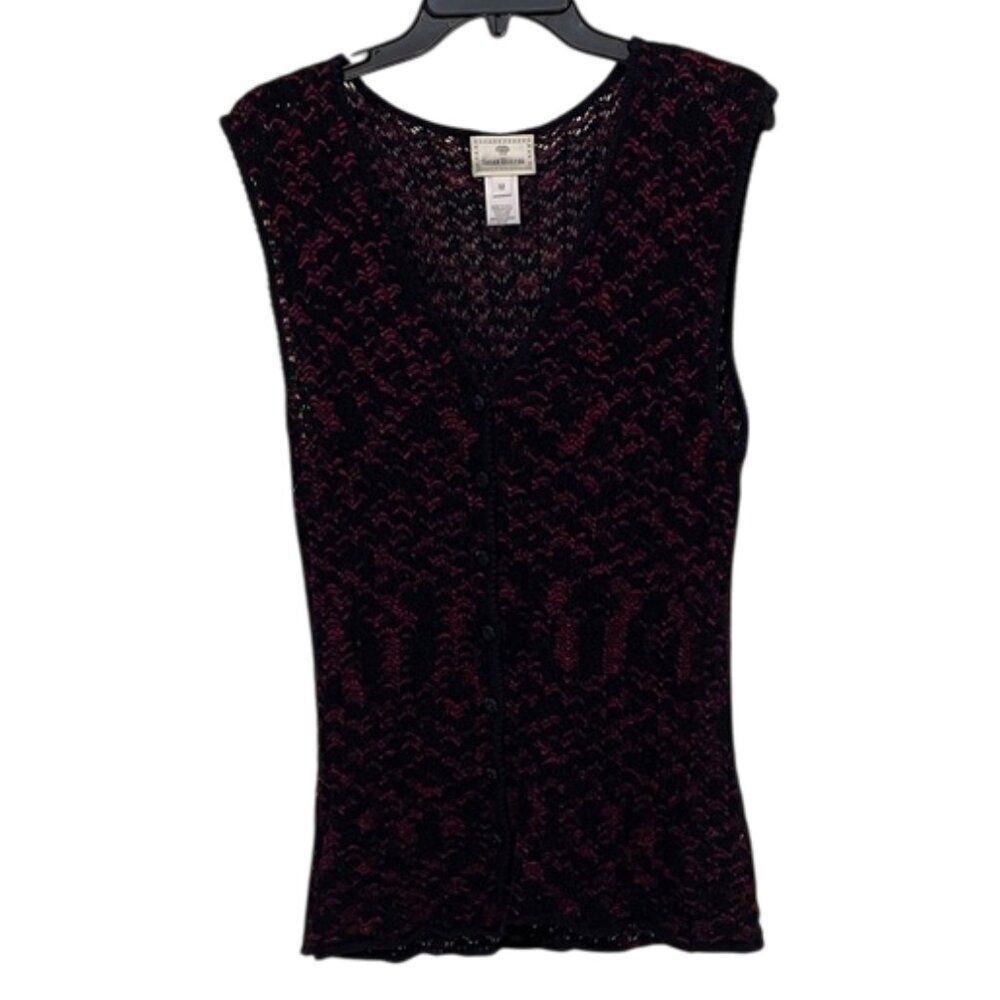 Susan Bristol Vintage 1990s Black & Red Knit Sweater Vest Womens Size Medium USA